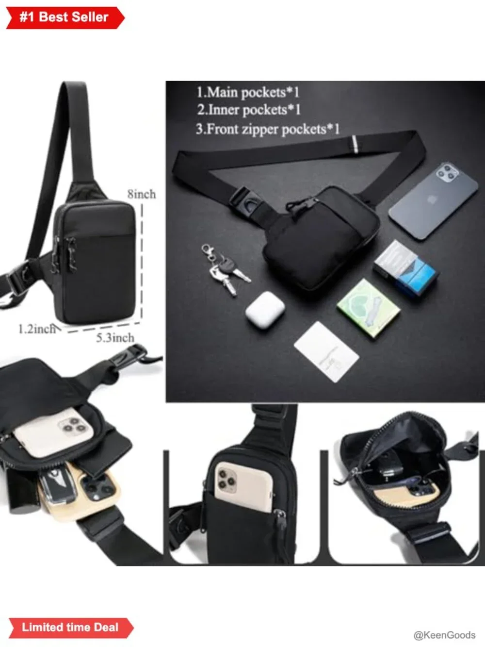 Mini Sling Bag Crossbody Waterproof Lightweight Phone Chest Daypack